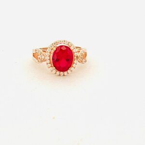 Estate Stauer Gold Over Sterling Silver 925 Faux Ruby & CZ Halo Ring Size 5, 2.5